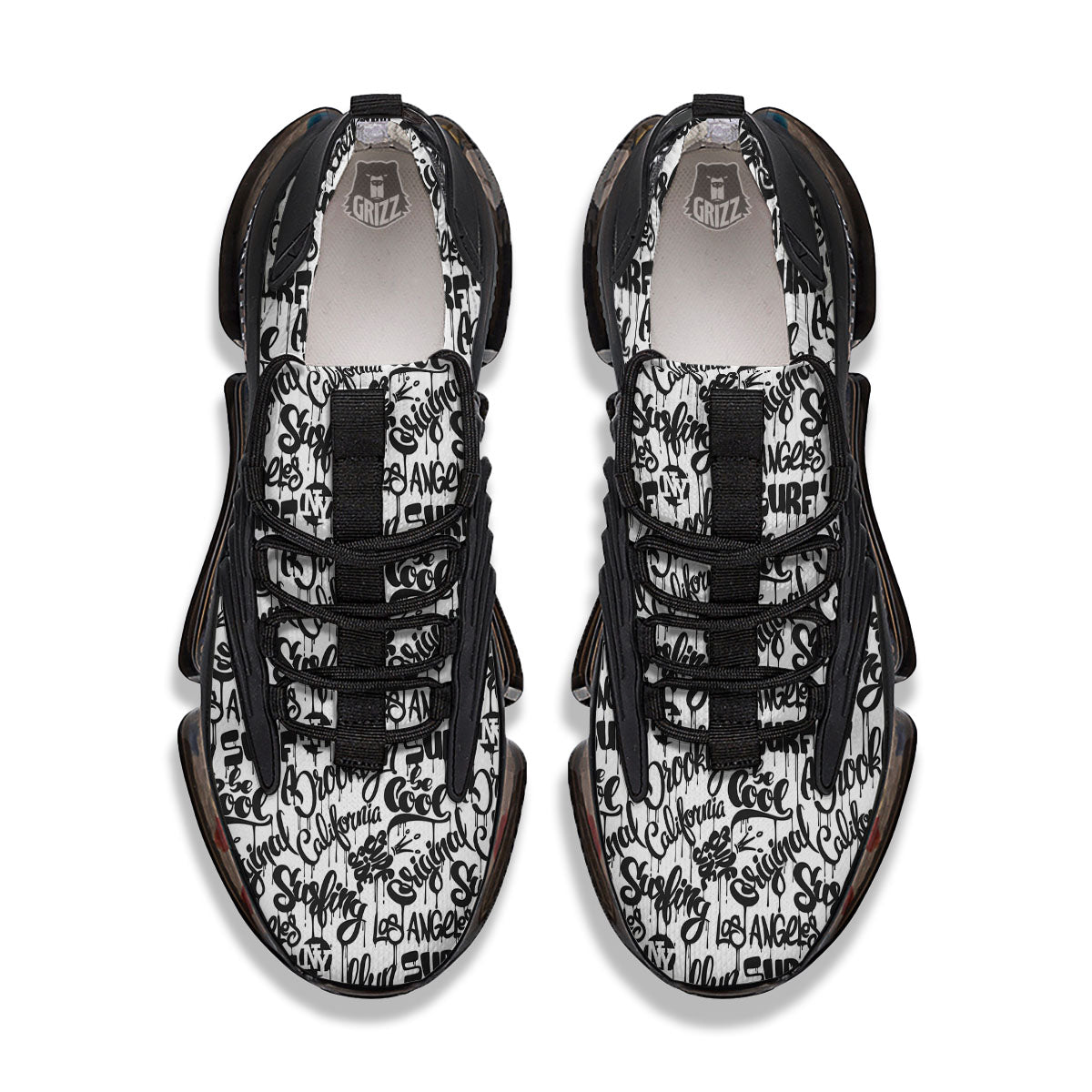 Graffiti White And Black Print Pattern Black Gym Shoes-grizzshop