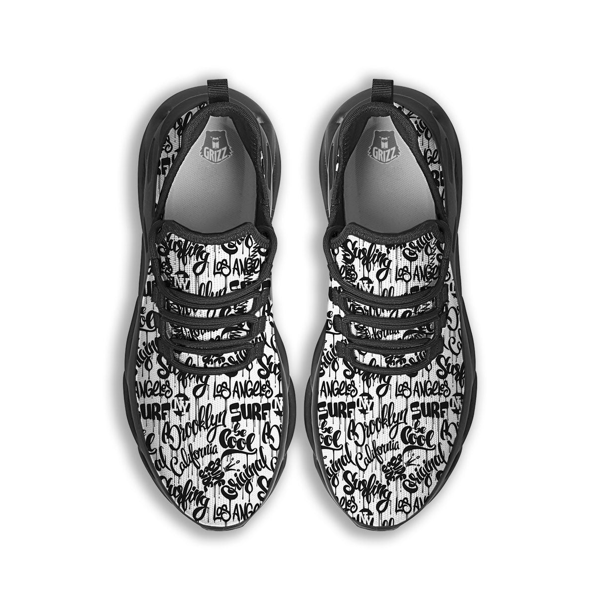 Graffiti White And Black Print Pattern Black Running Shoes-grizzshop