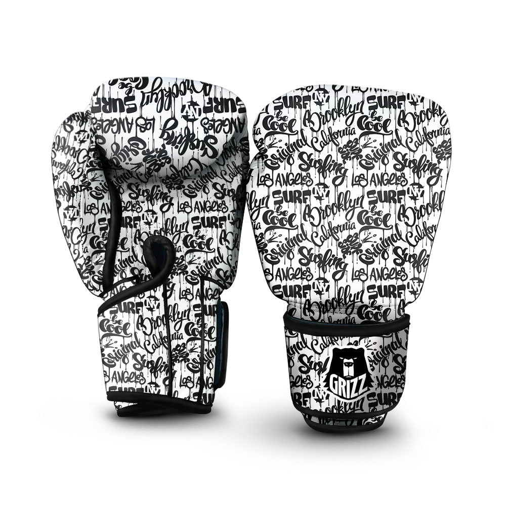 Graffiti White And Black Print Pattern Boxing Gloves-grizzshop