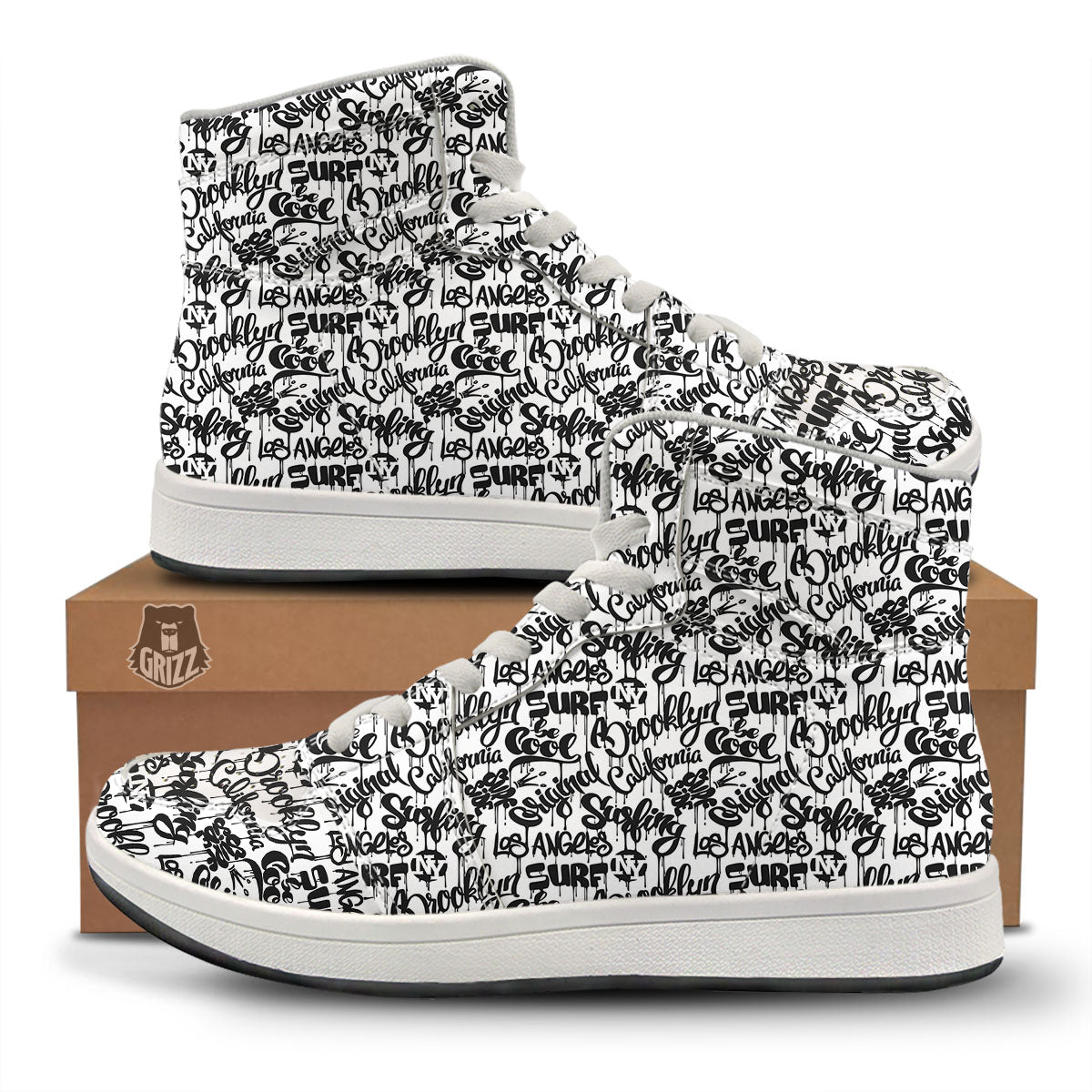 Graffiti White And Black Print Pattern High Top Sneakers-grizzshop
