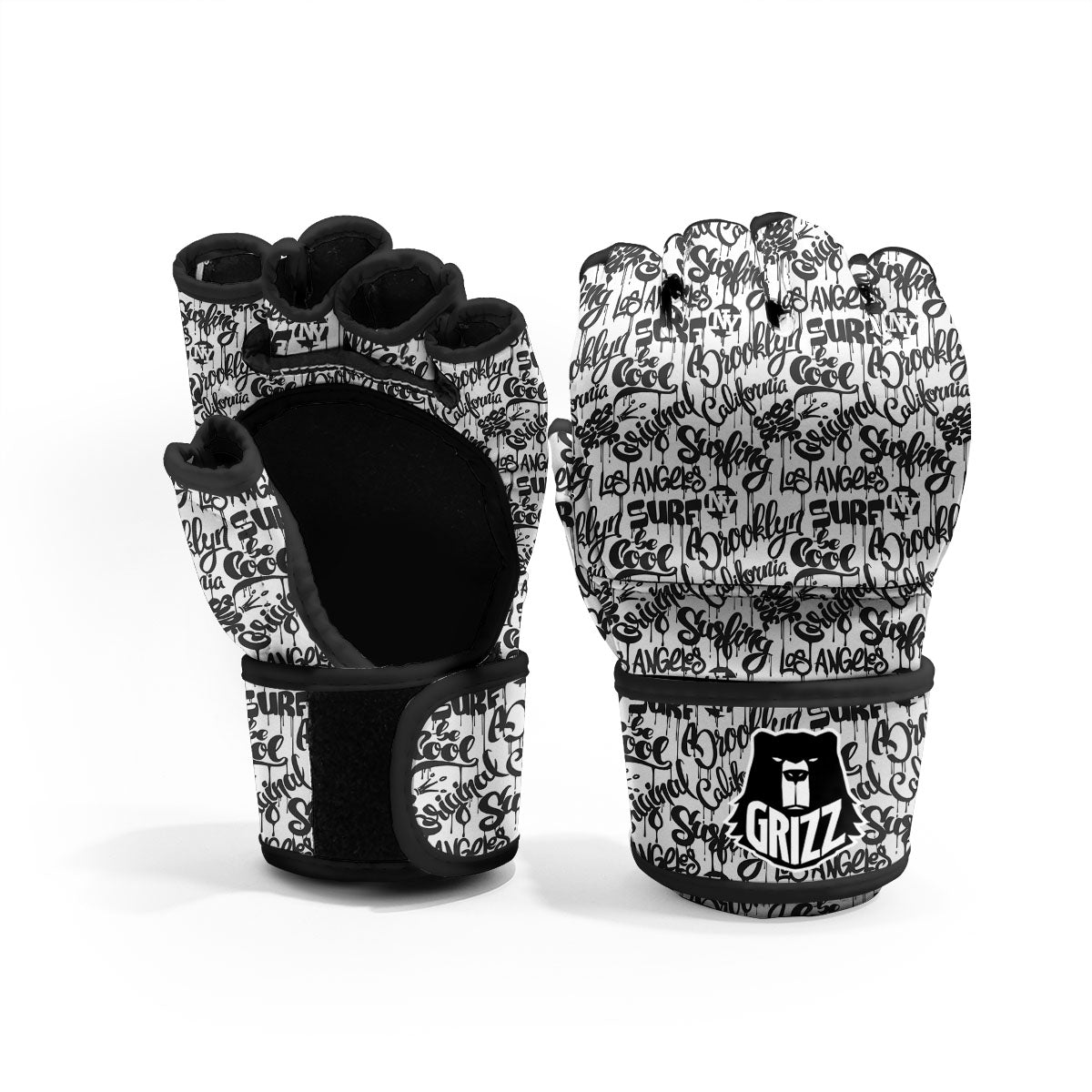 Graffiti White And Black Print Pattern MMA Gloves-grizzshop