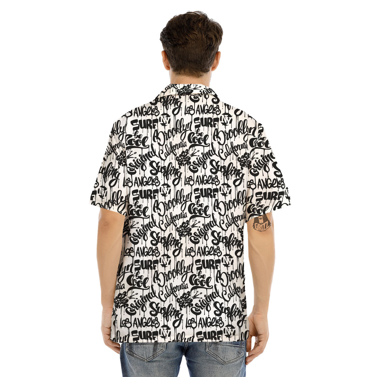 Graffiti White And Black Print Pattern Men's Hawaiian Shirt-grizzshop