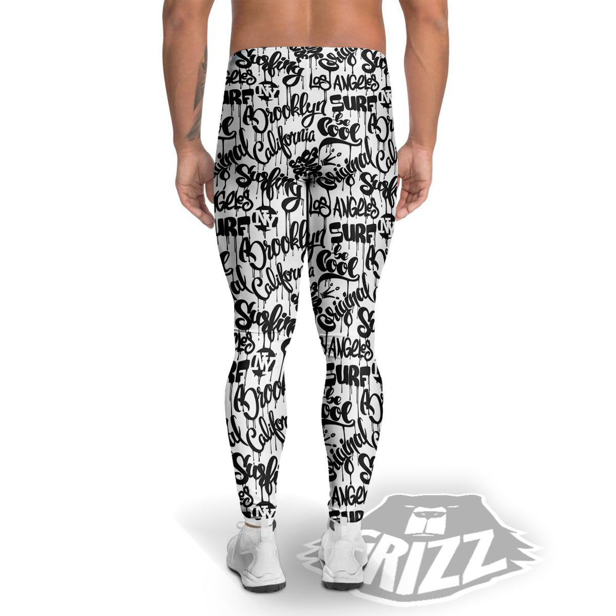 Graffiti White And Black Print Pattern Men's Leggings-grizzshop