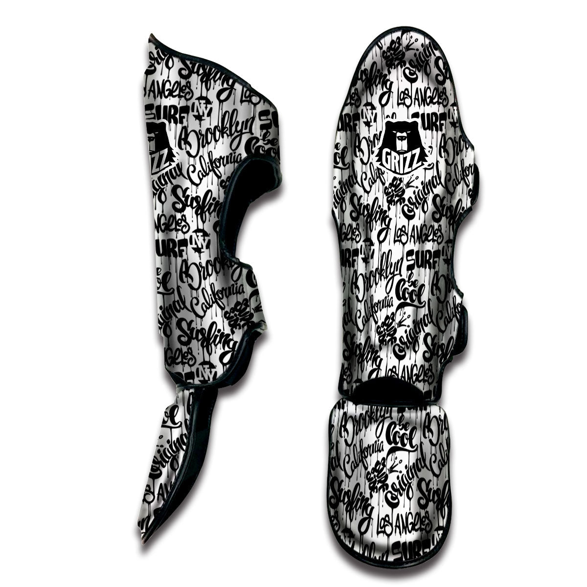 Graffiti White And Black Print Pattern Muay Thai Shin Guards-grizzshop