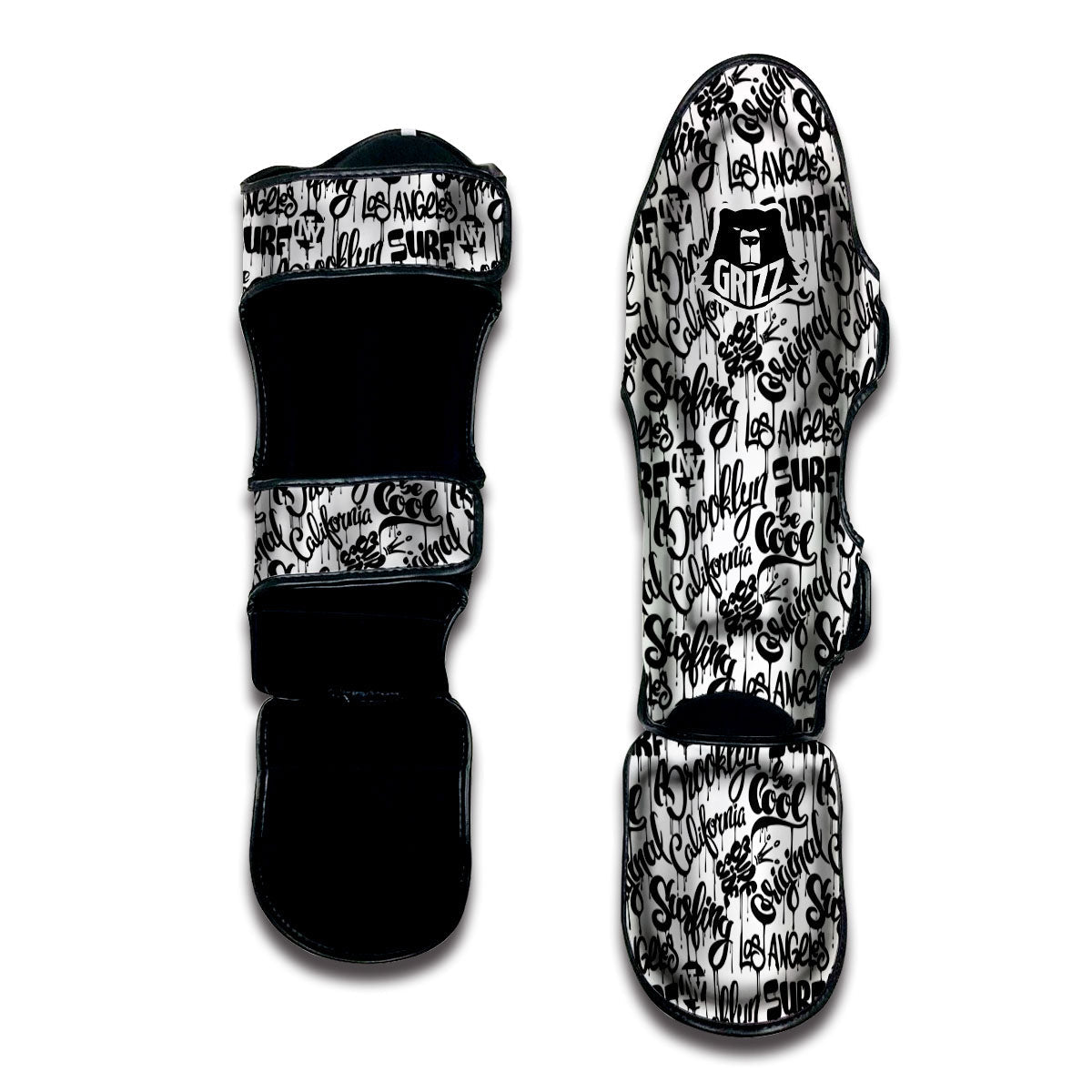 Graffiti White And Black Print Pattern Muay Thai Shin Guards-grizzshop