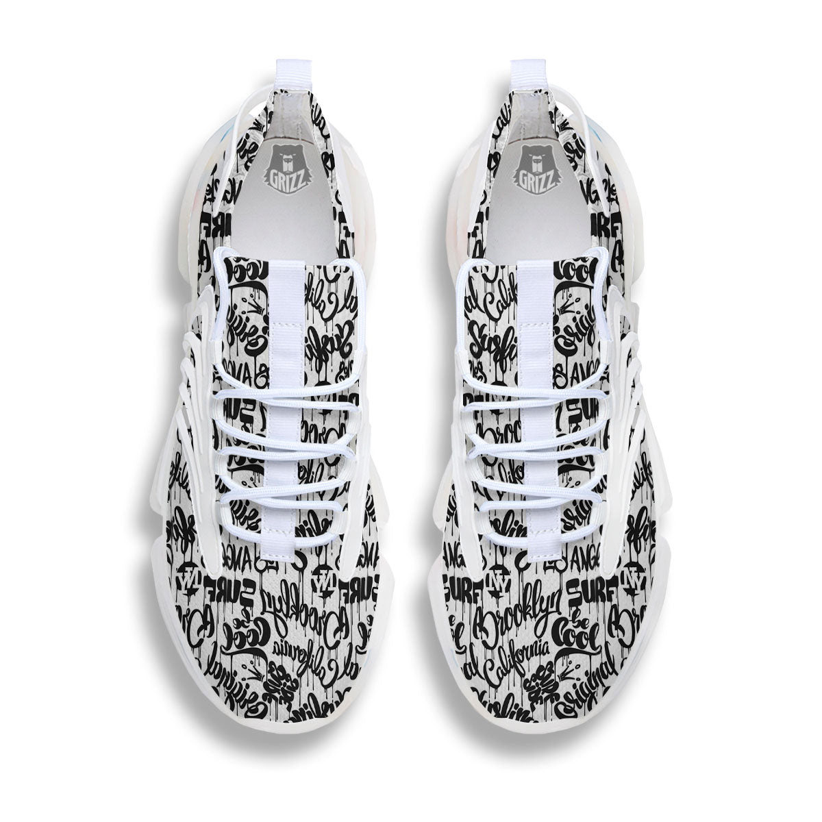 Graffiti White And Black Print Pattern White Gym Shoes-grizzshop