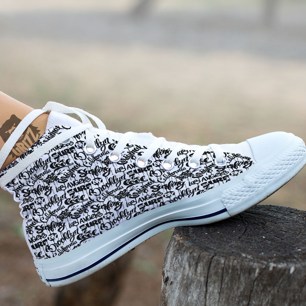 Graffiti White And Black Print Pattern White High Top Shoes-grizzshop