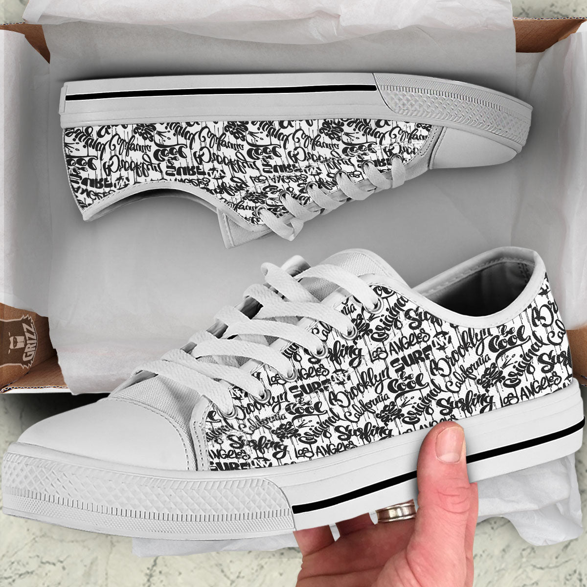 Graffiti White And Black Print Pattern White Low Top Shoes-grizzshop