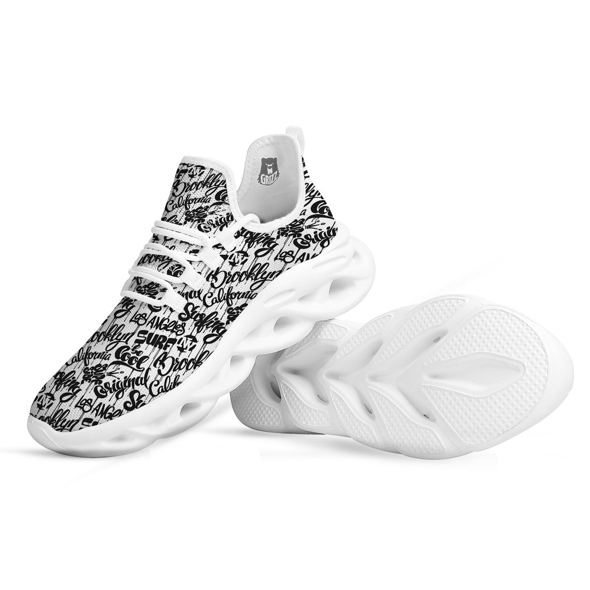 Graffiti White And Black Print Pattern White Running Shoes-grizzshop