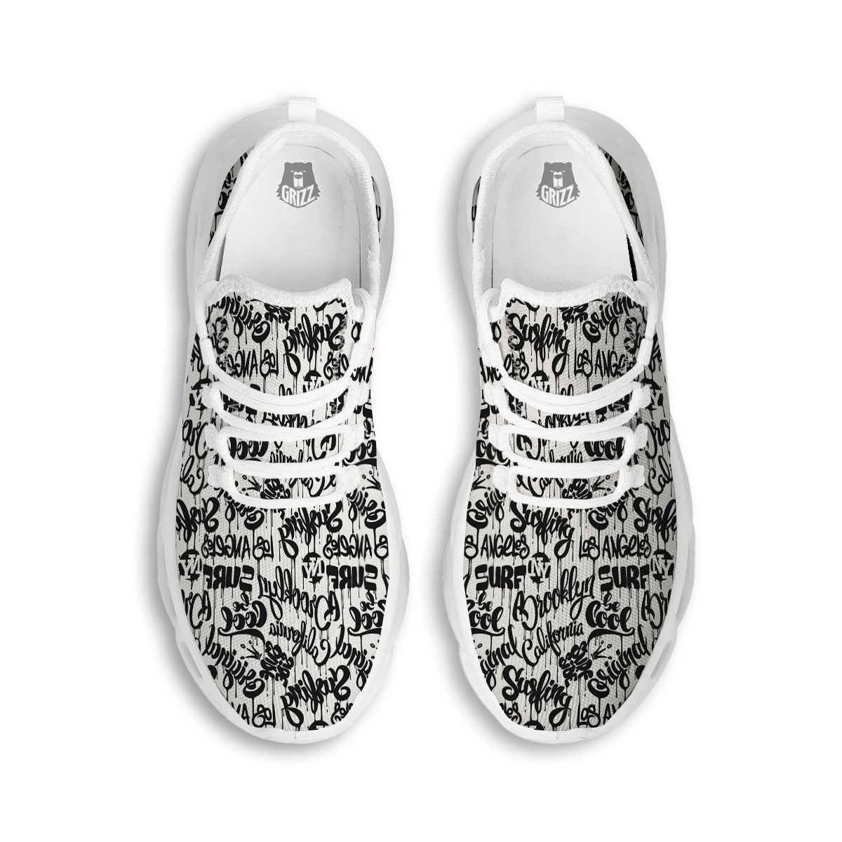 Graffiti White And Black Print Pattern White Running Shoes-grizzshop