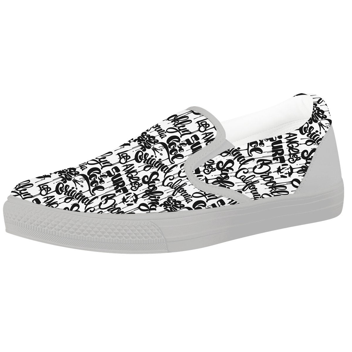 Graffiti White And Black Print Pattern White Slip On Shoes-grizzshop
