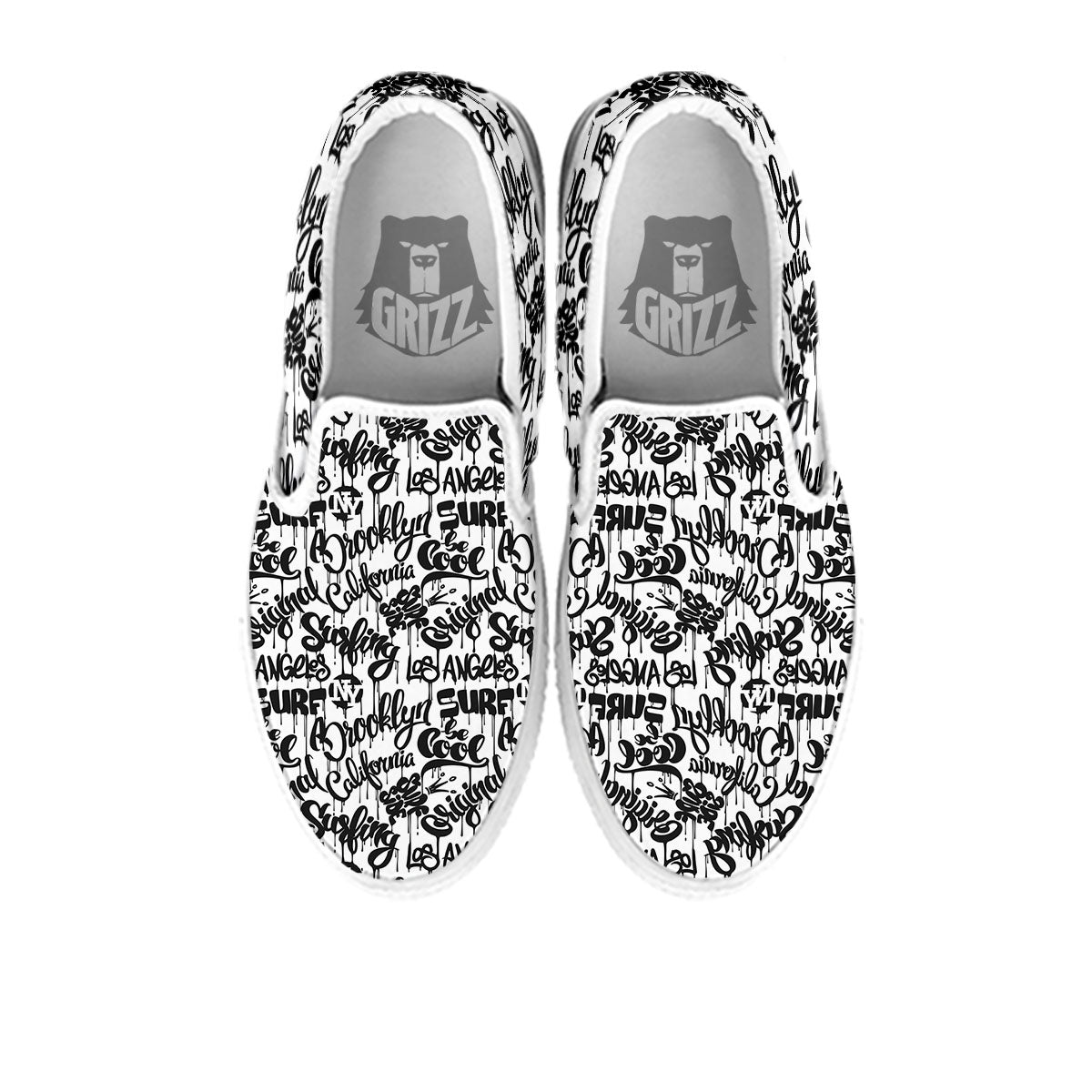 Graffiti White And Black Print Pattern White Slip On Shoes-grizzshop
