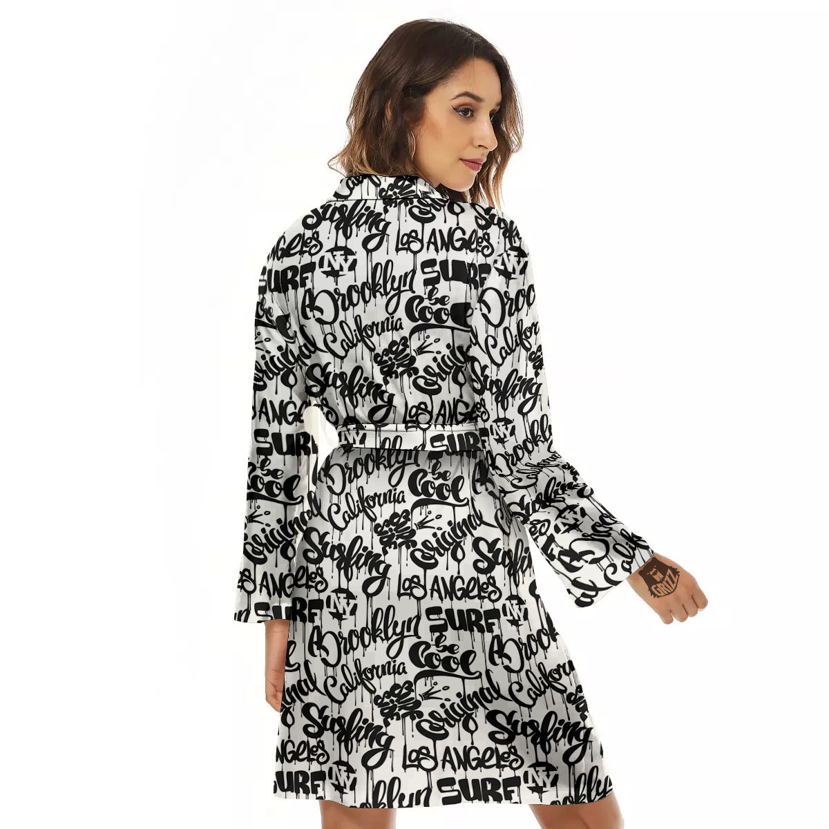 Graffiti White And Black Print Pattern Women's Robe-grizzshop