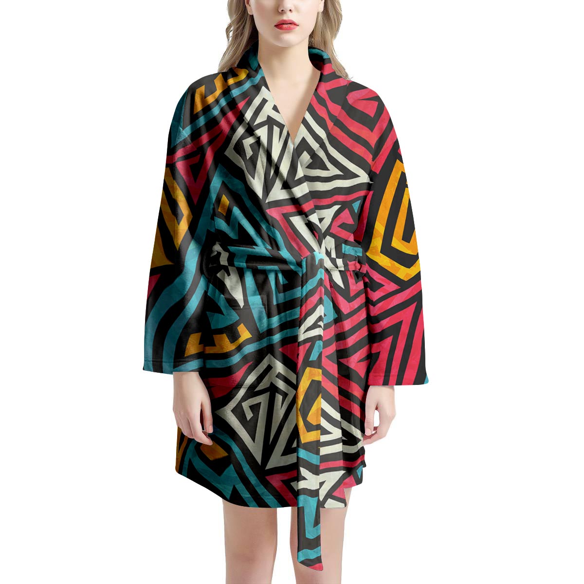 Graffiti geometric seamless pattern Women's Robe-grizzshop