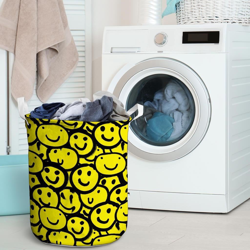 Graffiti Happy Emoji Print Laundry Basket-grizzshop