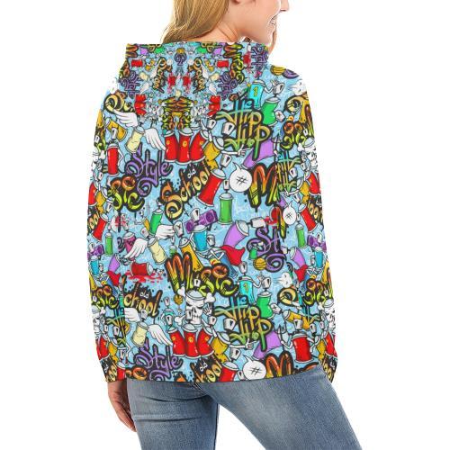 Graffiti Pattern Print Women Pullover Hoodie-grizzshop