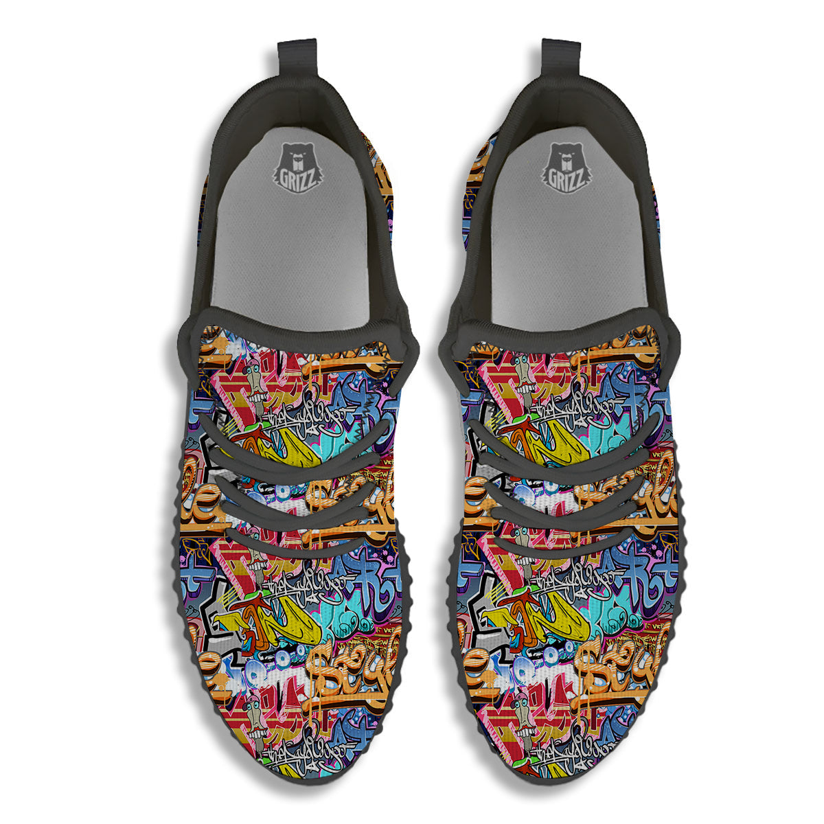 Graffity Street Art Print Pattern Black Walking Shoes-grizzshop