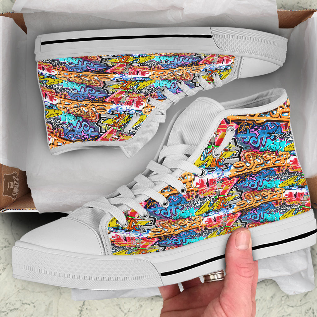 Graffity Street Art Print Pattern White High Top Shoes-grizzshop