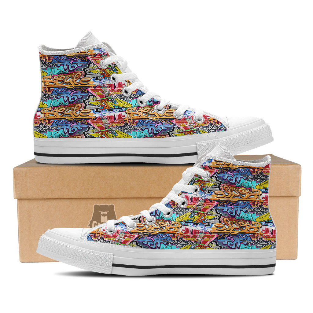Graffity Street Art Print Pattern White High Top Shoes-grizzshop