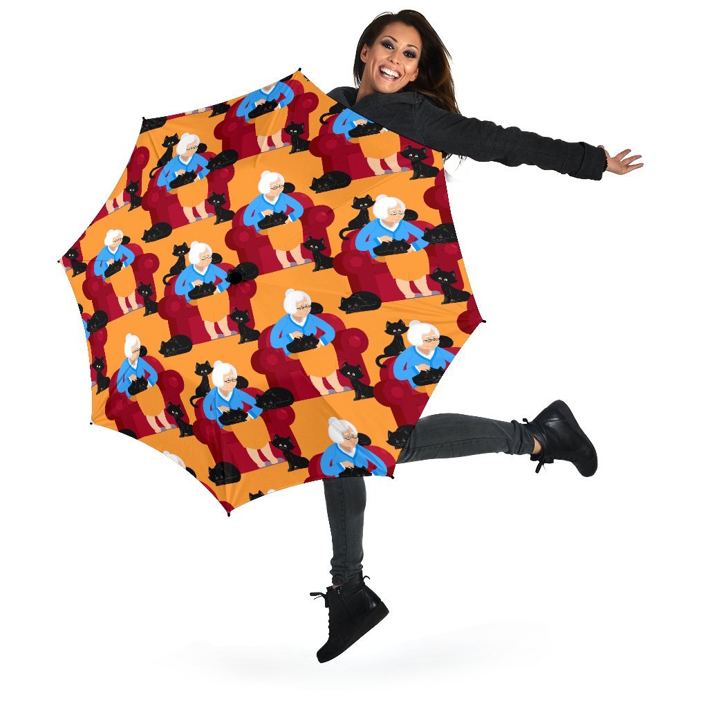 Grandma Nana Cat Pattern Print Automatic Foldable Umbrella-grizzshop