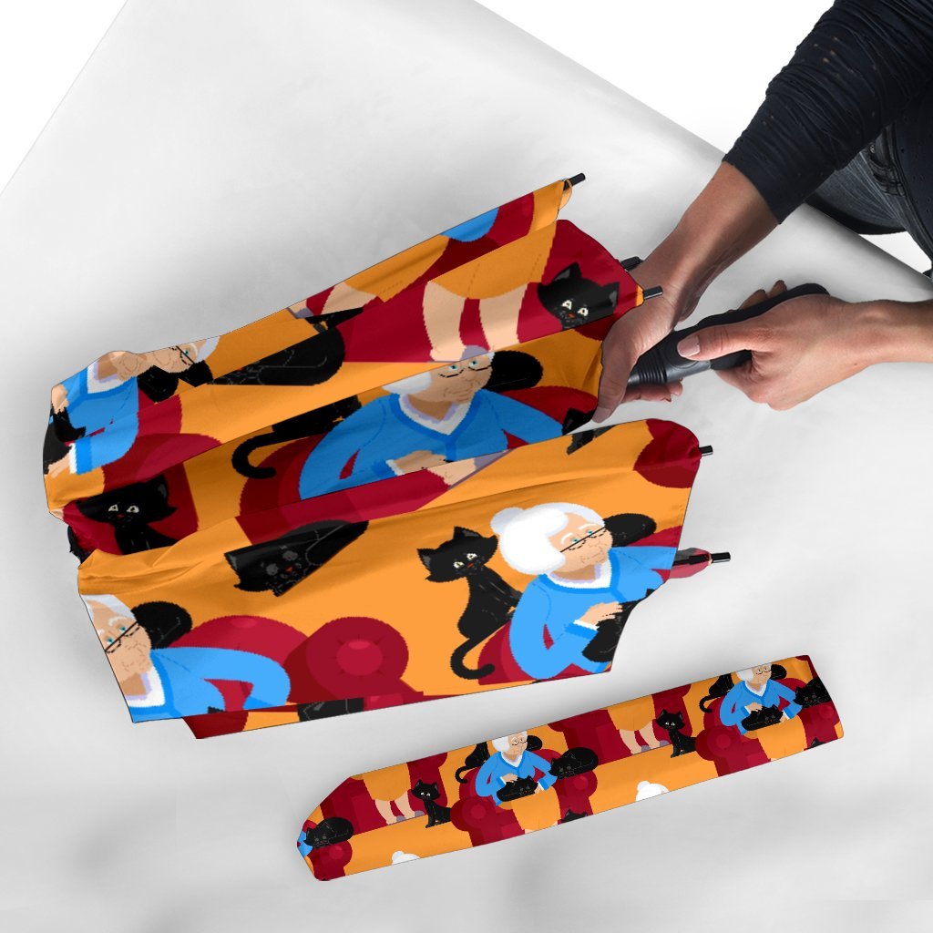 Grandma Nana Cat Pattern Print Automatic Foldable Umbrella-grizzshop