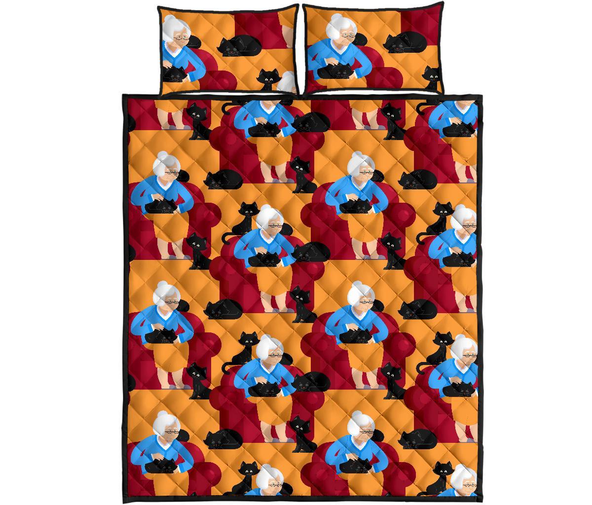 Grandma Nana Cat Pattern Print Bed Set Quilt-grizzshop