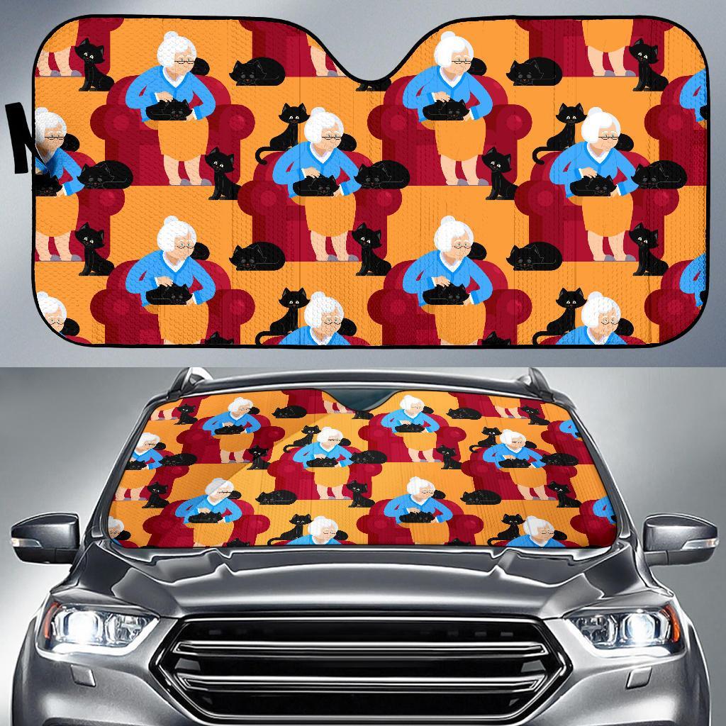 Grandma Nana Cat Pattern Print Car Sun Shade-grizzshop