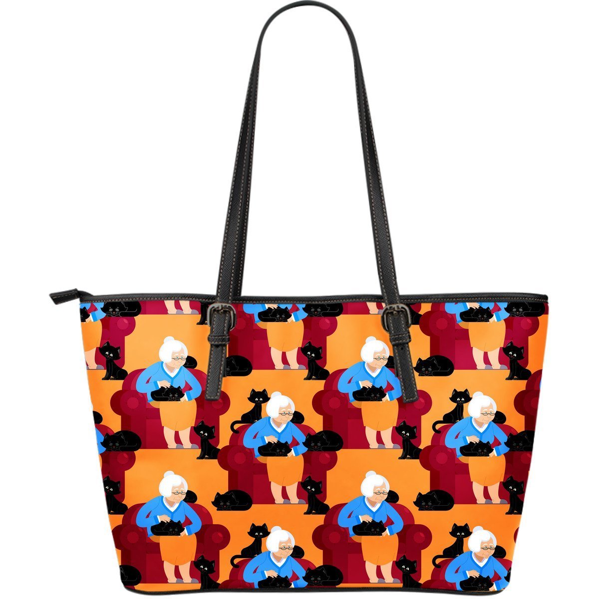 Grandma Nana Cat Pattern Print Leather Tote Bag-grizzshop