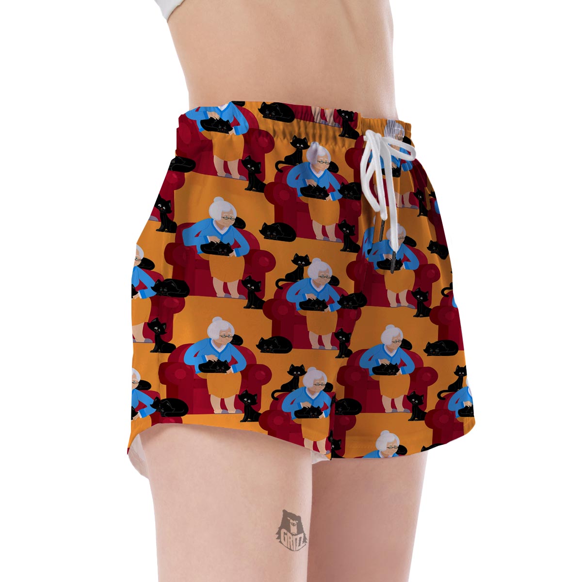 Grandma Nana Cat Pattern Print Women's Shorts-grizzshop