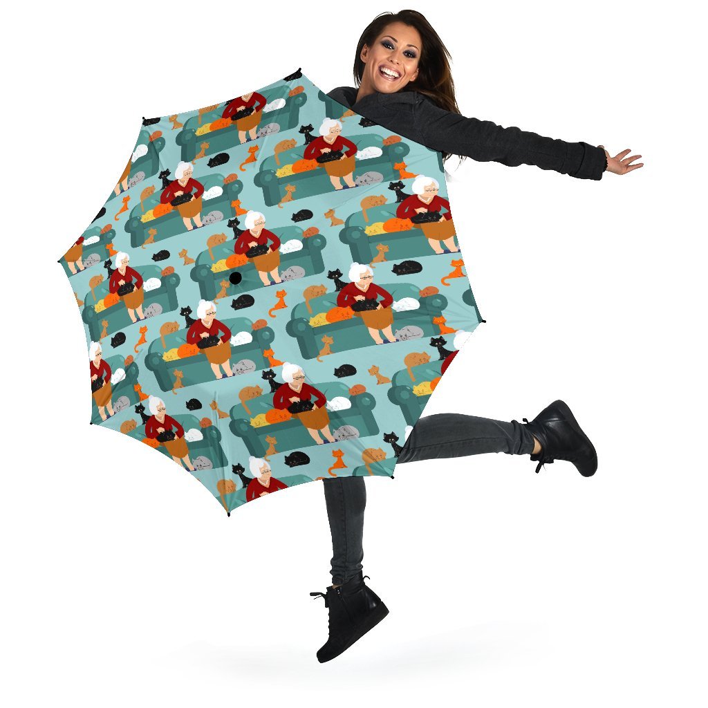 Grandma Nana Pattern Print Automatic Foldable Umbrella-grizzshop
