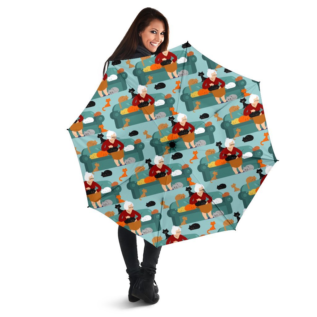 Grandma Nana Pattern Print Automatic Foldable Umbrella-grizzshop