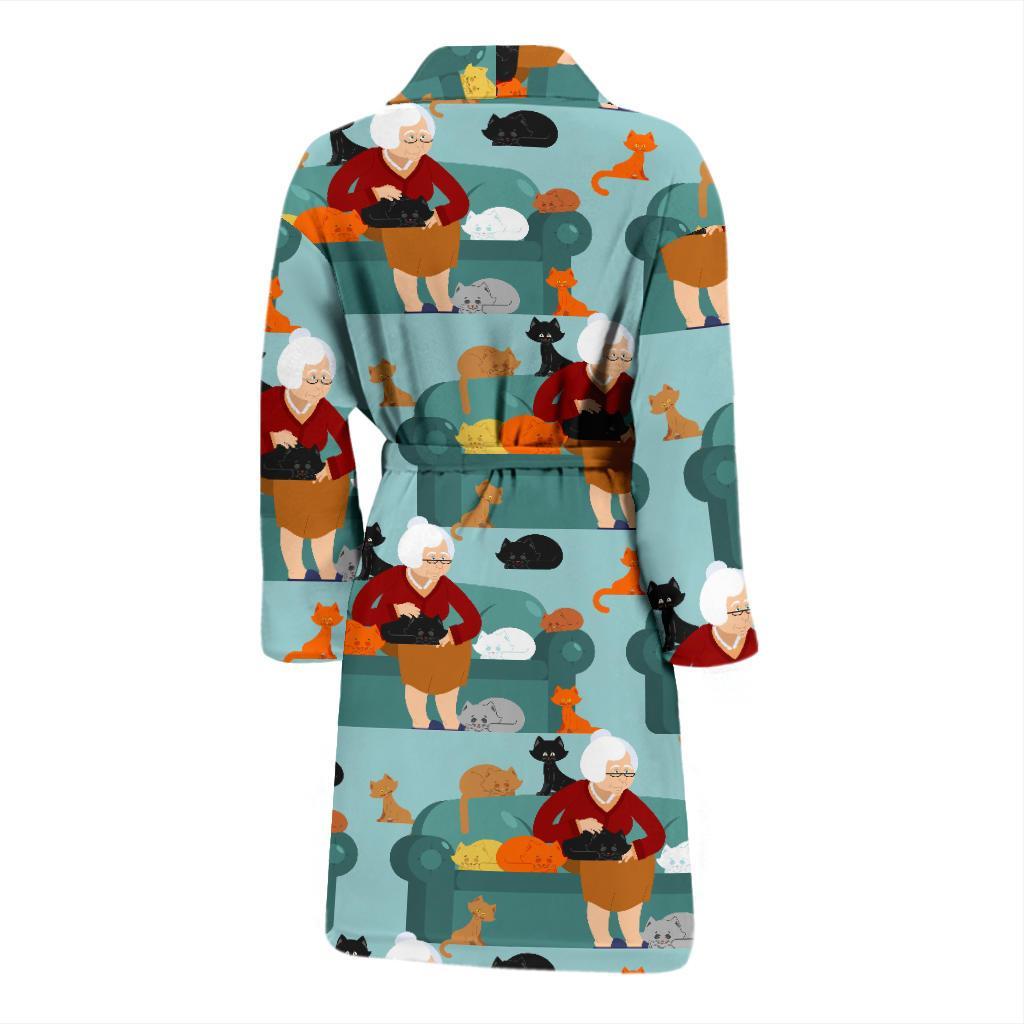 Grandma Nana Pattern Print Men Long Robe-grizzshop