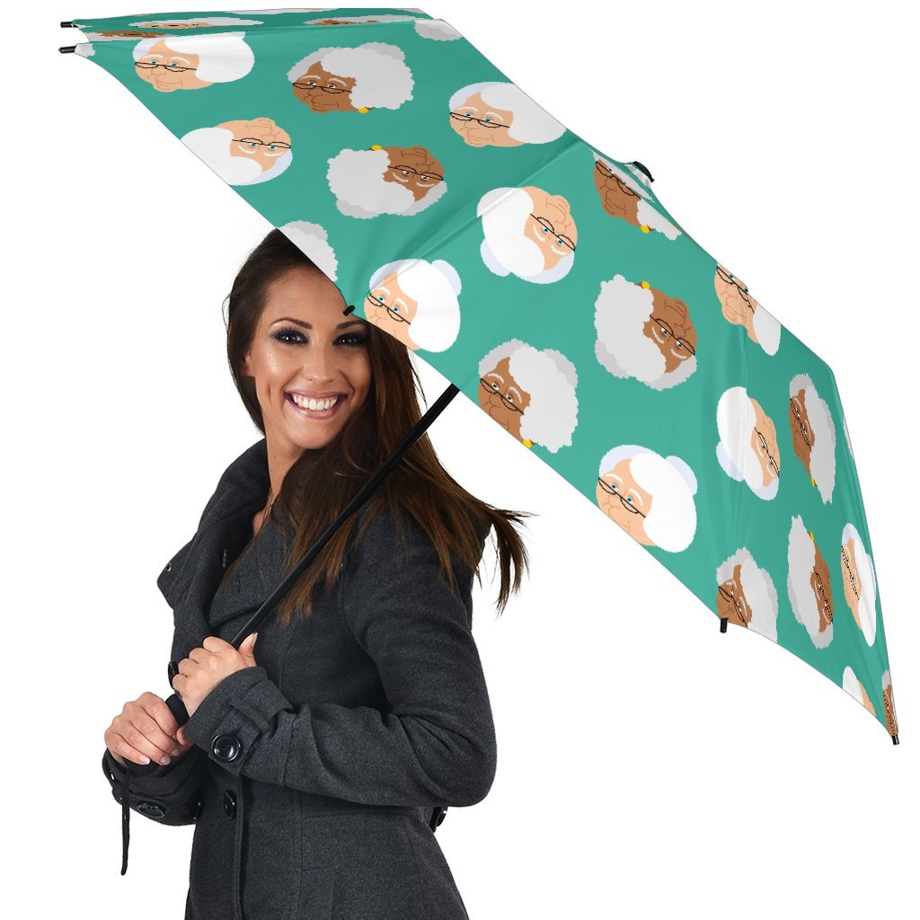 Grandma Nana Print Pattern Automatic Foldable Umbrella-grizzshop