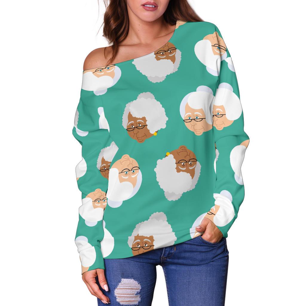 Grandma Nana Print Pattern Women Off Shoulder Sweatshirt-grizzshop