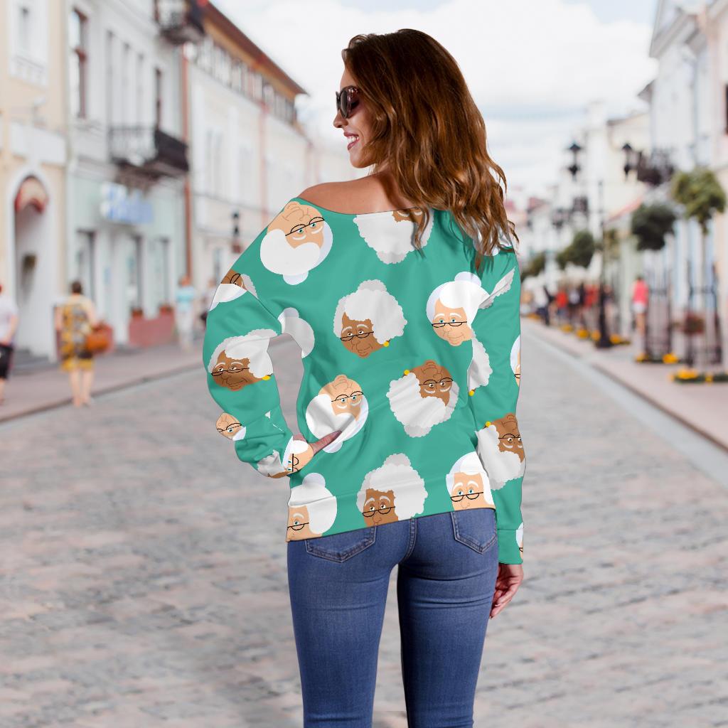 Grandma Nana Print Pattern Women Off Shoulder Sweatshirt-grizzshop