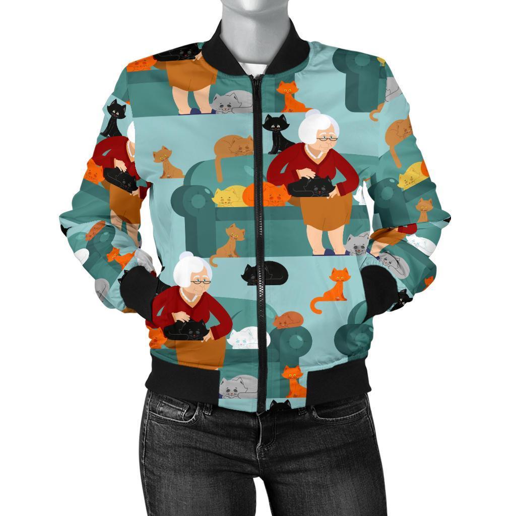 Grandma Nana Pattern Print Women Casual Bomber Jacket-grizzshop