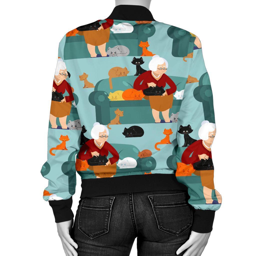 Grandma Nana Pattern Print Women Casual Bomber Jacket-grizzshop