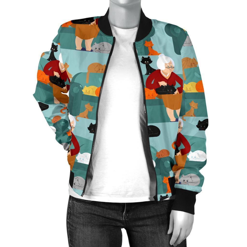Grandma Nana Pattern Print Women Casual Bomber Jacket-grizzshop