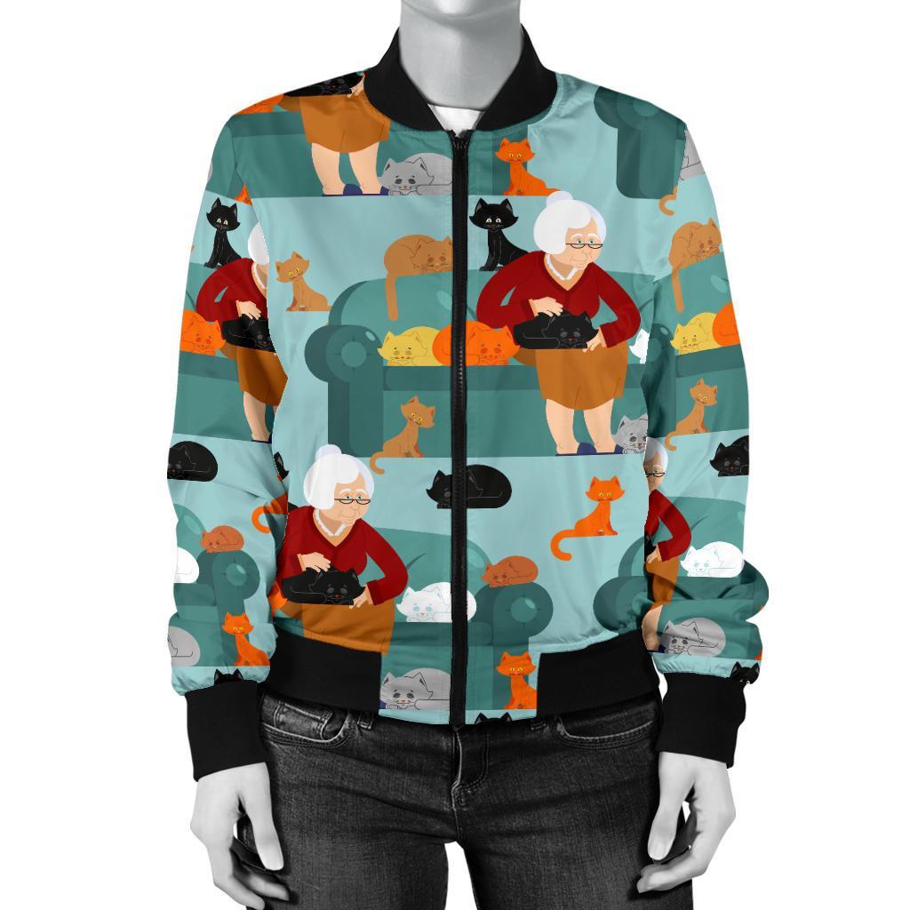 Grandma Nana Pattern Print Women Casual Bomber Jacket-grizzshop