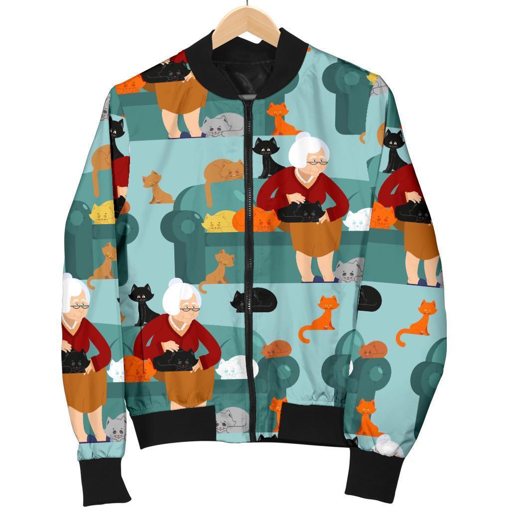 Grandma Nana Pattern Print Women Casual Bomber Jacket-grizzshop