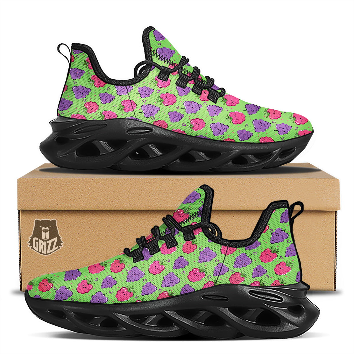 Grape Cute Print Pattern Black Running Shoes-grizzshop
