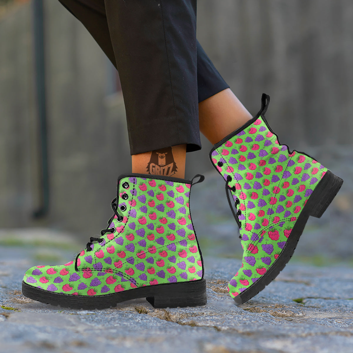 Grape Cute Print Pattern Leather Boots-grizzshop
