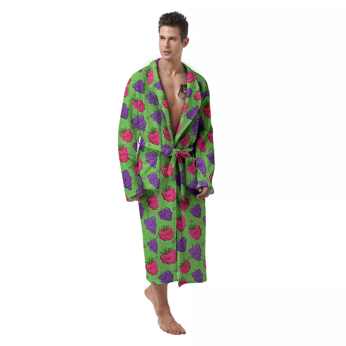 Grape Cute Print Pattern Men's Robe-grizzshop
