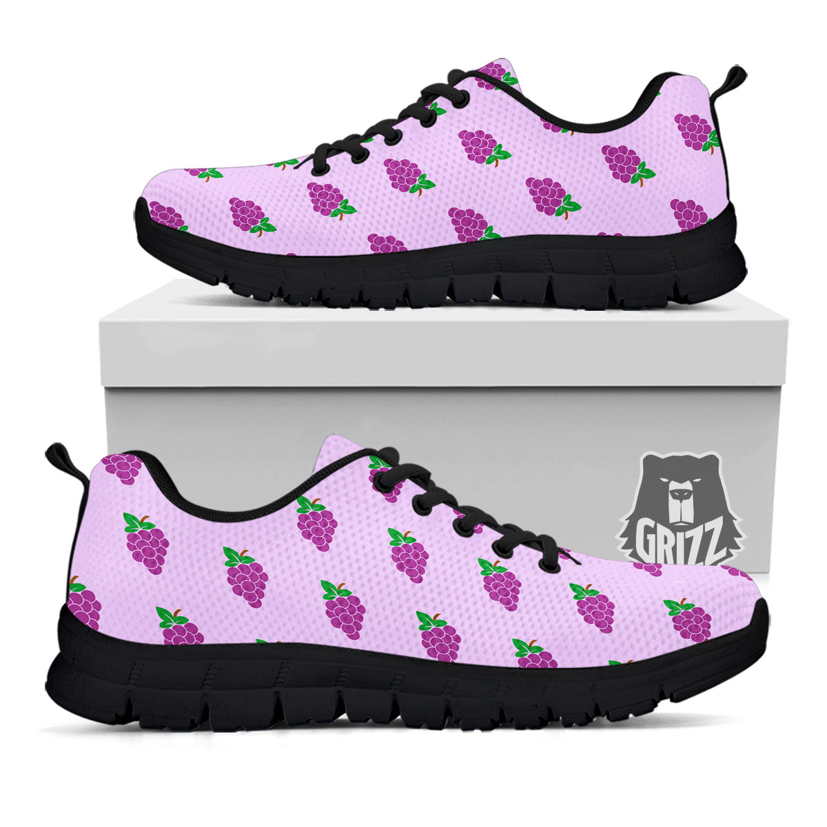 Grape Purple Print Pattern Black Sneaker-grizzshop