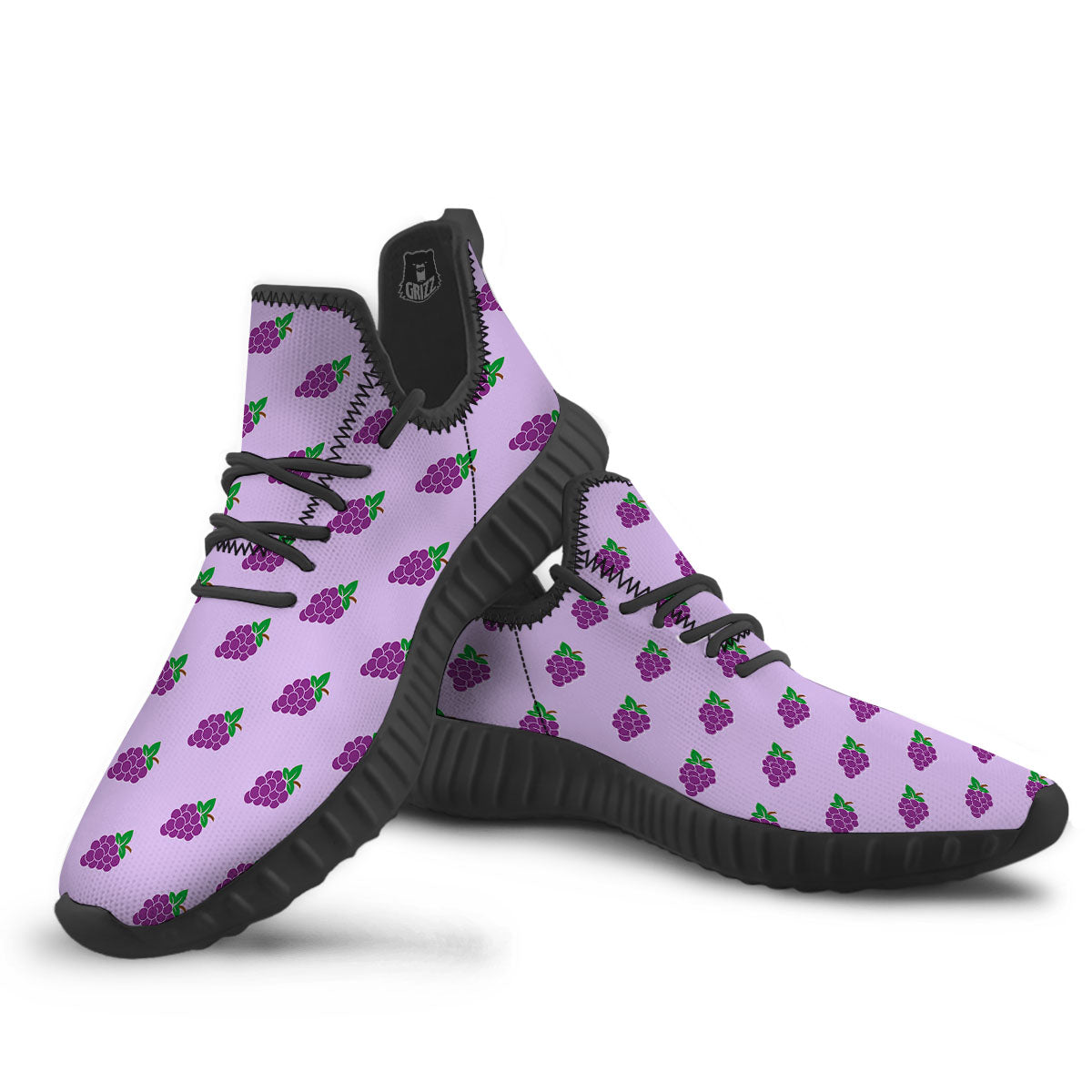 Grape Purple Print Pattern Black Walking Shoes-grizzshop