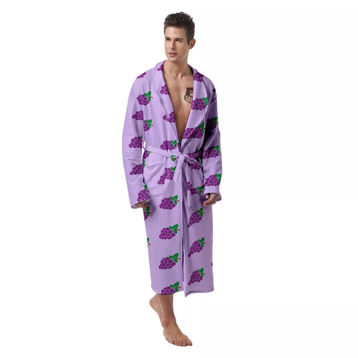 Grape Purple Print Pattern Men's Robe-grizzshop