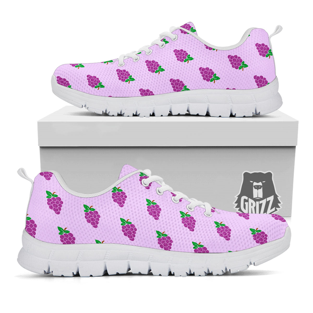 Grape Purple Print Pattern White Sneaker-grizzshop