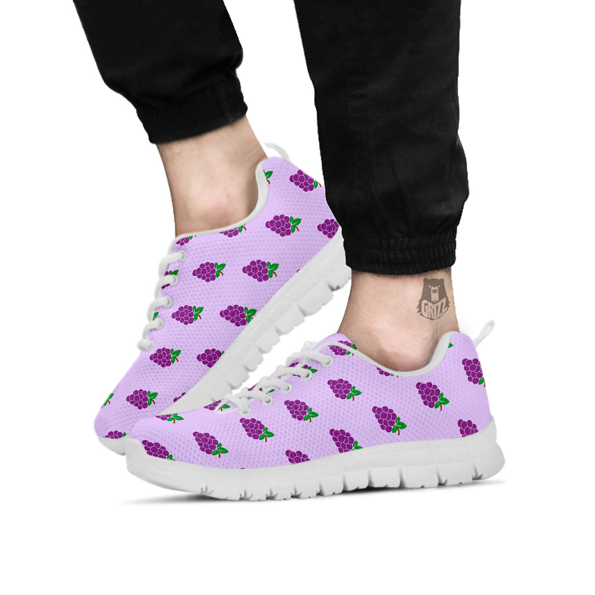 Grape Purple Print Pattern White Sneaker-grizzshop