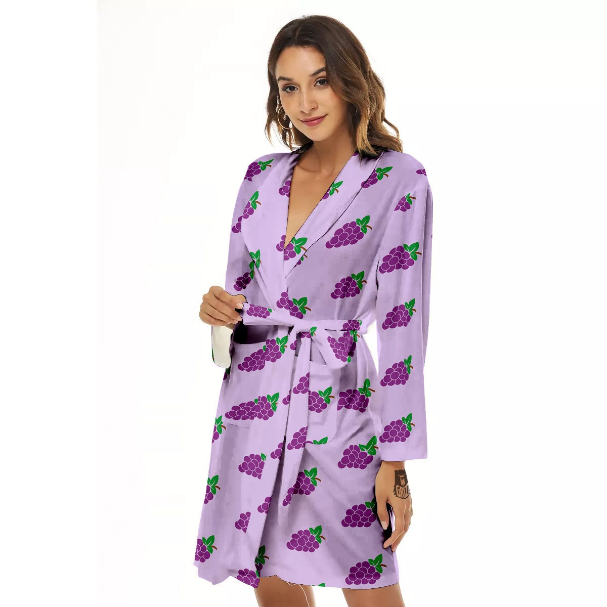 Grape Purple Print Pattern Women's Robe-grizzshop