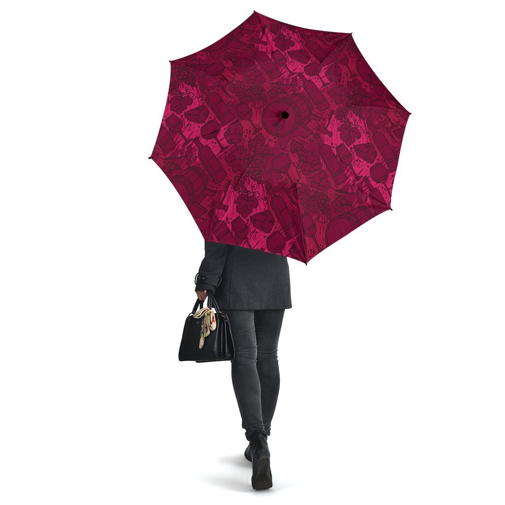 Grape Red Wine Pattern Print Automatic Foldable Umbrella-grizzshop